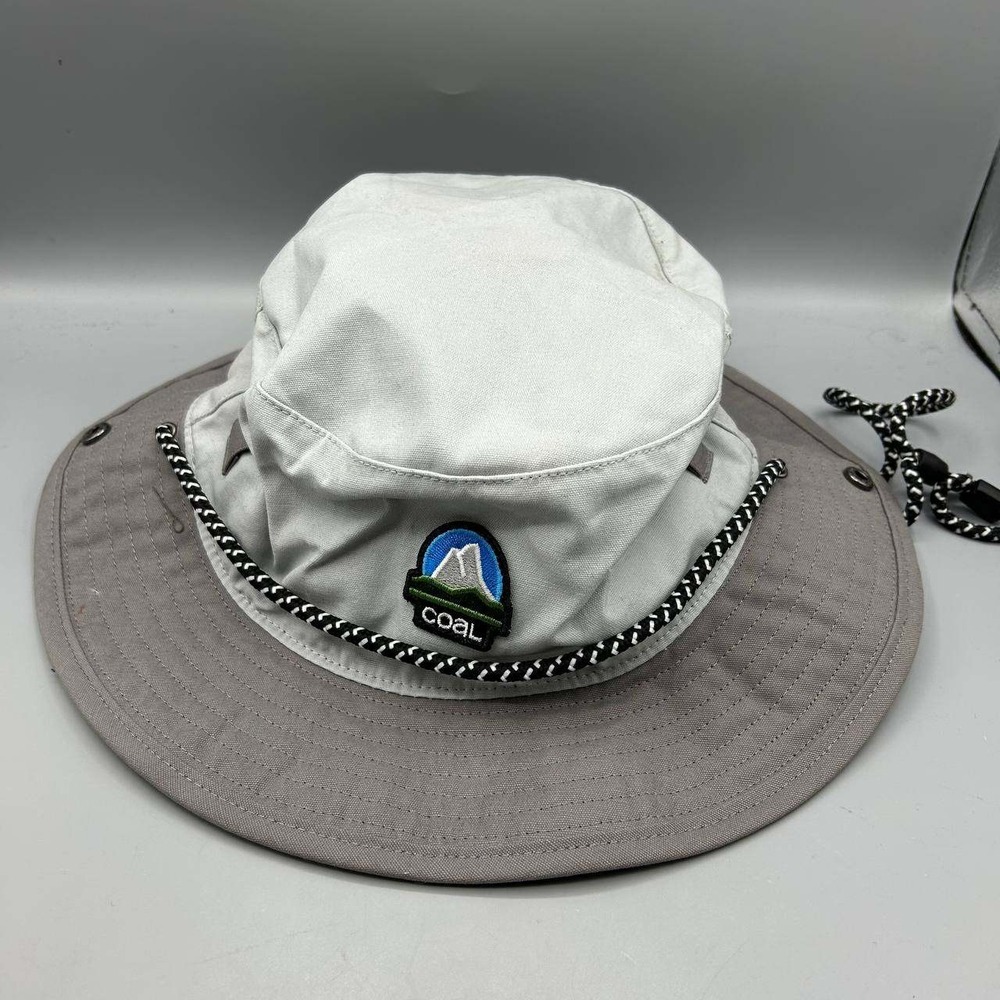Coal Hat Men Large Gray Embroidered Bucket Cap Drawstring Strap Cotton New L